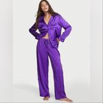 Victoria's Secret  Satin Pajama Set Purple Black Medium Shirt Pants Photo 1