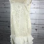 Leslie Fay sleeveless
Beautiful lace dress with layered ruffles on the end. Photo 9