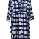 Anthropologie Maeve Devery Shirt Dress Small White Blue Plaid Bohemian Casual Photo 3
