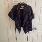 BB Dakota  Women's Striped Poncho in Navy and Red | Multicolor Striped Shawl Photo 3