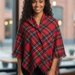 Women’s Warm Preppy Plaid Blanket Scarf Fall Winter Holidays Red Photo 1