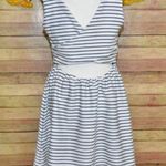 Lauren Conrad Sun Dress Navy Nautical Cross Back Size L Fit & Flare Preppy Lined White Size L Photo 6