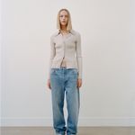 Madhappy  Oatmeal Ribbed Knit Collared Long Sleeve Cardigan Sweater Size Small Photo 1