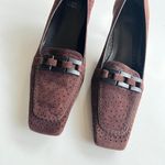 Stuart Weitzman Brown Perforated Suede Square Toe Heeled Pump Size 7M Work Photo 1