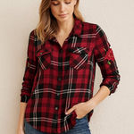 Guess  Red Plaid Floral Embroidered Flannel Button Down Shirt Y2K Grunge Size M Photo 0