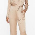 Adelyn Rae XS Kiara Long Sleeve Satin Jumpsuit Champagne Beige New With Tags Photo 0