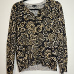 Talbots  Floral Metallic Button Cardigan Sweater Black Gold L Cotton Blend‎ Photo 0