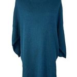 Black Tape SZ X Sweater Dolman Sleeve Chunky Knit Crew Neck Oversized Teal Blue Photo 0