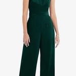 After Six Halter Neck Satin Charmeuse & Crepe Jumpsuit in Evergreen, Siz… Photo 0