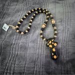 Simply Southern Black & Gold Wood Bead Necklace or Décor Polka Dot Cross Pendant Photo 1