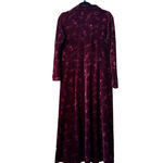 VTG L.L. Bean Cotton Blend oxblood velvet floral embossed long sleeve MAXI 12 Red Photo 1