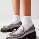 Free People Lyra Pewter Silver Lug Sole Leather Loafers Size 38 FLAW Photo 0
