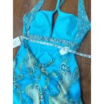 NWT Lafee Jasmine FORMAL PARTY Halter Sequin Blue Paisley Dress SZ 12 TROPICAL Photo 4