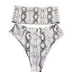 Women's Strapless Bandeau High Rise Bikini Set in Snakeskin Print Size M White Size M Photo 2