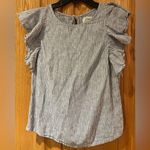 J.Crew Women’s Ruffle Flounce Sleeve White & Blue Linen Stripe Top Blouse Size 0 Photo 4