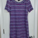 Talbots  Dress Medium Petite Blue,  Pink, Purple Striped Short Sleeves Ruffle NWT Photo 1