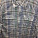 CHAPS  Top Womens 2X Pastel Plaid Zip Up Cotton Twill Long Sleeve Front Pockets Photo 3