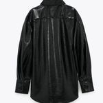 ZARA  Embossed FAUX LEATHER BUTTON DOWN OVER-SHIRT BLACK NEW Photo 5