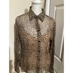 J.Crew Shirt Womens 2 Brown Leopard Print Sheer Button Up Top Long Sleeve Animal Photo 2