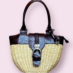 Brighton Straw Basket Woven Faux Brown Leather Double Handle Handbag Photo 0