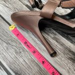 Nina Cutout Bead Stiletto Sandals Crepe Fabric Leather Sole 6.5 Black Rust Brown Photo 11