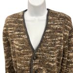 Handmade Mixed Knit Button Up Cardigan Sweater Brown Marled Pattern V Neck Photo 2