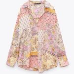 ZARA ππ Printed Satin Effect Shirt ~ Pink Multi-Color Paisley Print Medium Photo 7