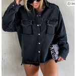 Vintage Havana Studded Peace Sign Twill Black Oversized Shacket, S Photo 2