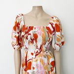 [Vafadress] Orange Abstract Floral Print Smocked Tiered Midi Dress NWT Sz Medium Photo 4