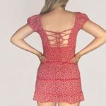 Sim & Sam Red Floral Smocked Mini Dress with Square Neck and Lace-Up Back Photo 1