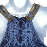 Anthropologie LANGUAGE LA Shades of Blue Hankie Hem Gold Embroidered Top XS Photo 8