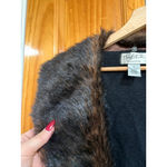 Mary McFadden Collection Black Lambswool Faux Fur Collar Belted Cardigan Coat 1X Photo 1