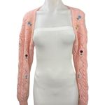 ZARA  Pink Knit Embroidered Floral Cozy Cropped Open Cardigan Sweater Top Size S Photo 1