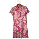 Lilly Pulitzer  Dress Women Medium Pink Floral Carolyn Ruffle Shirt Mini Boho Photo 1