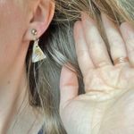 Triangle Dangle Abalone Clip On Earrings Vintage “Lusera” Brown Neutral Beachy Jewelry Green Photo 5