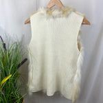 INC Ivory & Tan Faux Fur Front Knit Ribbed Sleeveless Vest Top S/M Size undefined Photo 2