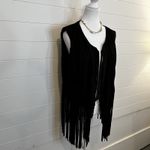 Black Faux Suede Fringe Vest – Boho Western Festival Style, Size M Size M Photo 4