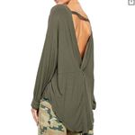 Free People boho chic Shimmy Shake long sleeve open back Top Army Green π Photo 2