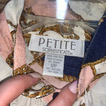 Petite Sophisticate Silk vintage button up chain print 90s blue pink gold boho preppy classic Photo 2