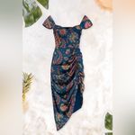 Averie Halley Ruched Midi Dress Floral Small Blue Photo 1