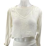 Dorothy Schoelen Cream Long Sleeve Boxy V Neck Pullover Crop Blouse Top Size XXS Photo 0