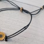 Black Adjustable Bracelet with Sunflower Charm Photo 2