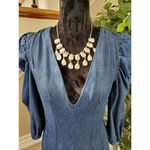 ZARA Women's Blue Denim Cotton V-Neck Balloon Sleeve Knee Length Dress Size XS Photo 1