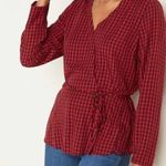 Old Navy • Red Gingham Plaid Wrap Blouse Top Photo 0