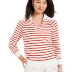 Talbots  Johnny Collar Striped Knit Sweater White‎ Orange 2x Photo 0