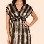 Brown Tie Dye Dress‎ V Neck Short Sleeve Elastic Waist Casual M Size M Photo 0