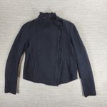 Vince  Textured Knit Moto Jacket S Zip Fringe Trim Collar Black Photo 6