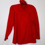 Women’s Red High Collar Asymmetrical Button Front Vintage Cottagecore Top Sz Lg Photo 0