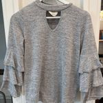 Fantastic Fawn Gray Ruffle Sleeve Keyhole Top | Size Small | Made in USA Photo 1