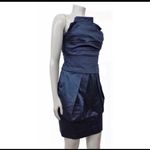 BCBGMAXAZRIA Blue Satin Dress Strapless Mini Pleats Bodycon 4 Photo 3